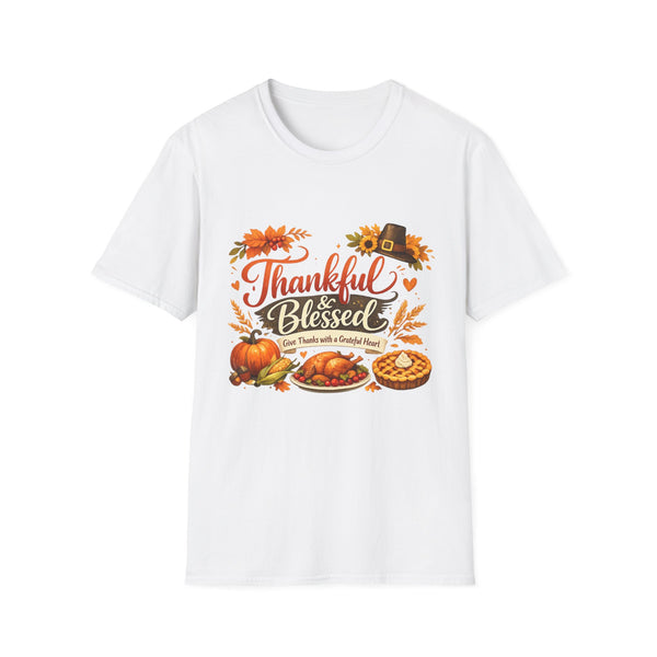 Thankful & Blessed Thanksgiving T-Shirt — Fall Pilgrim Pumpkin Harvest Tee
