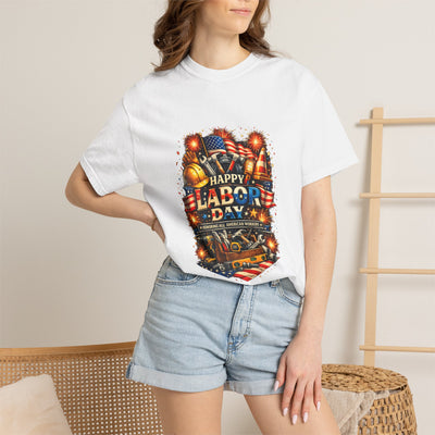 Happy Labor Day T-Shirt – Patriotic Construction & Tools Graphic Tee