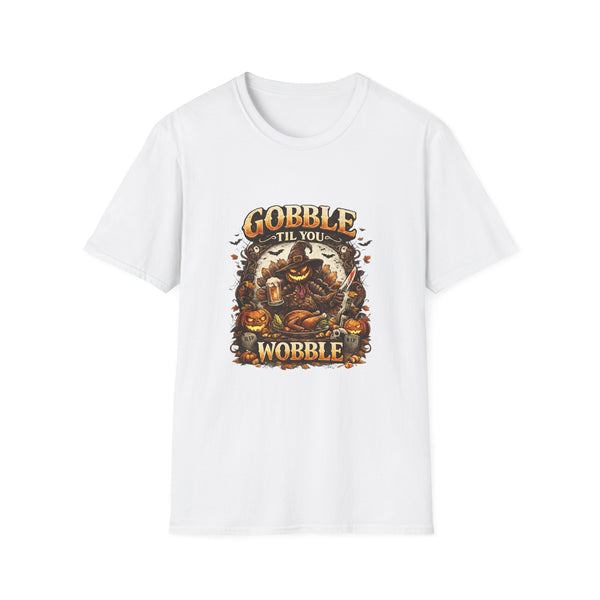 Thanksgiving T-Shirt — “Gobble ’Til You Wobble” Pumpkin Pilgrim Tee