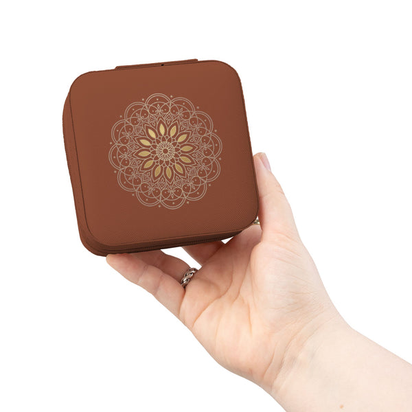 Travel Jewelry Case — Compact PU Leather Organizer with Mandala Design