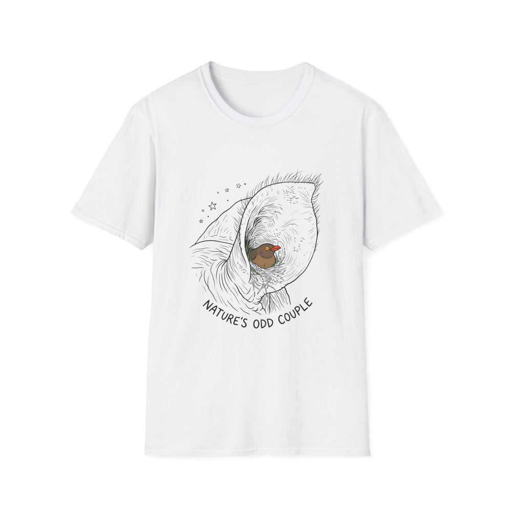 T-Shirt — 'Nature's Odd Couple' Cute Bird & Elephant Illustration Tee