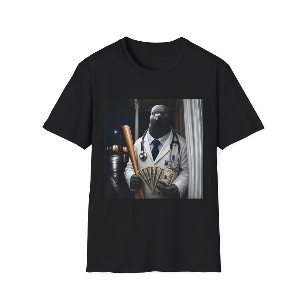 Pigeon Doctor Mafia T-Shirt — Funny Bird Doctor Holding Bat & Cash Graphic Tee