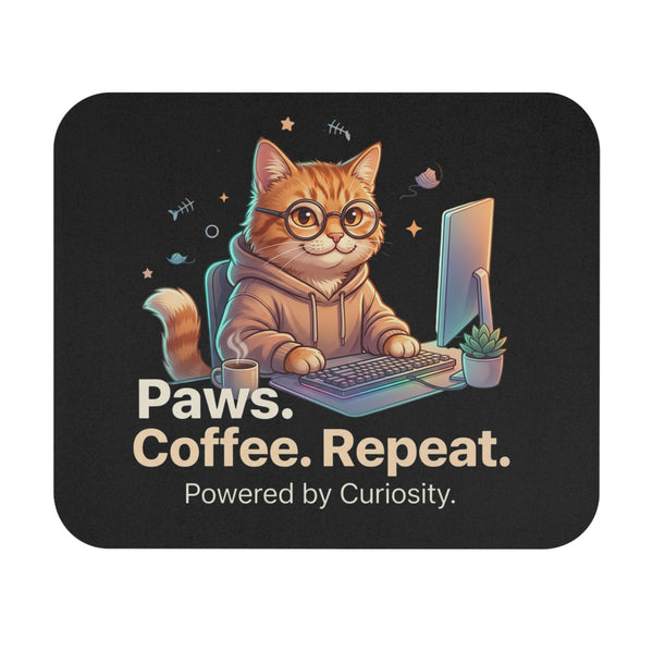 Paws. Coffee. Repeat. Cat Gamer Mouse Pad — Cute Office Desk Mat for Cat Lovers