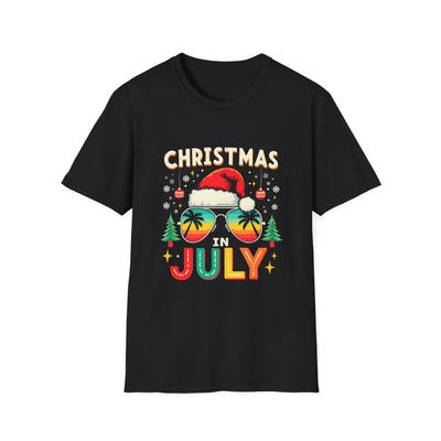 Christmas in July T-Shirt — Tropical Santa Sunglasses Holiday Tee